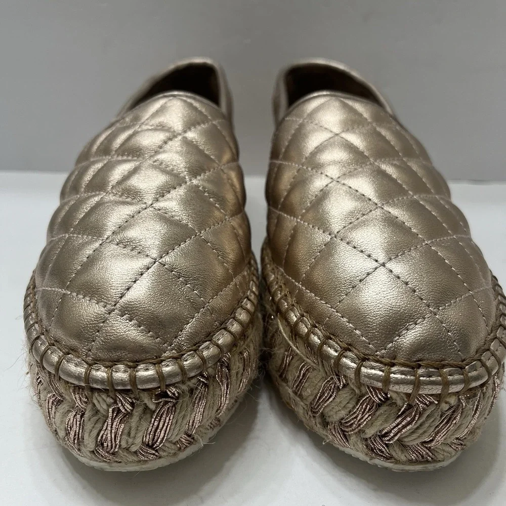 J/Slides Metallic Quilted Leather Espadrille Rose Gold Women's 8